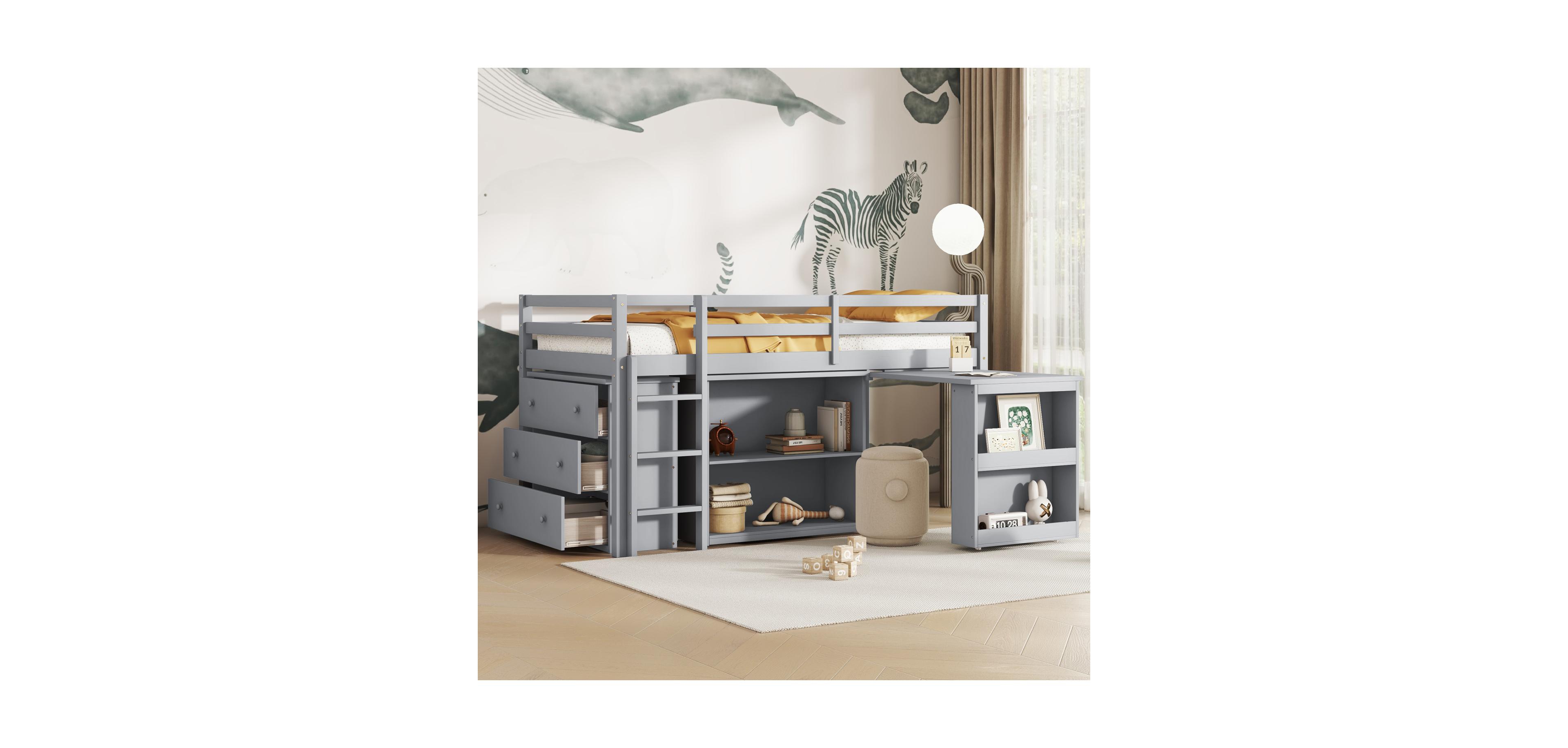 Streamdale Furniture Streamdale Twin Loft Bed with Desk, Storage, and Safety Guardrail