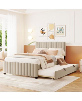 Full Size Velvet Upholstered Platform Bed with Twin Size Trundle