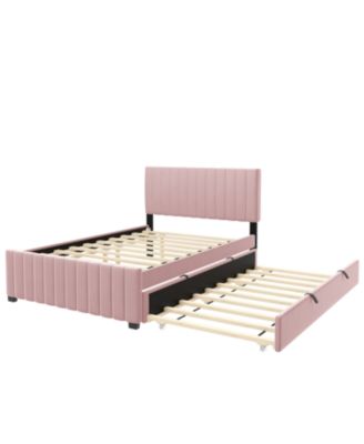 Full Size Velvet Upholstered Platform Bed with Twin Size Trundle
