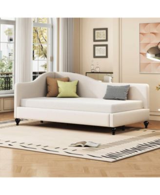 Twin Size L-Shaped Linen Daybed, with Solid Wood Legs.