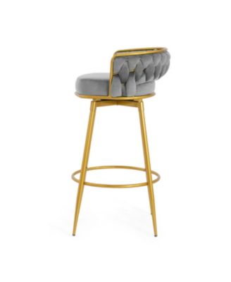 Streamdale Set of 2 Swivel Bar Stools with Woven Backrest and Gold Legs