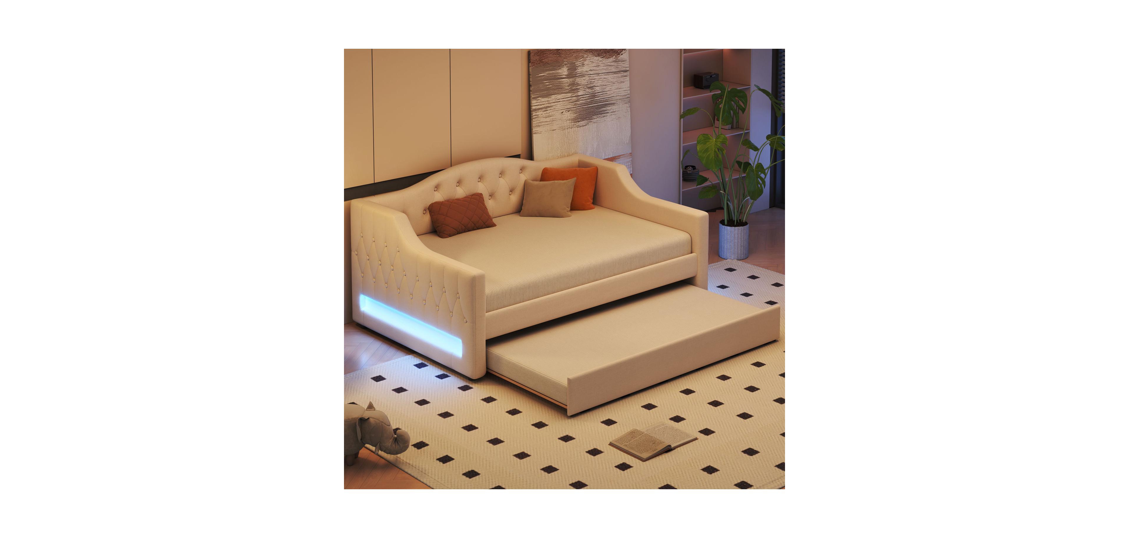 Streamdale Furniture Upholstered Full Xl Daybed with Led Belt and Trundle