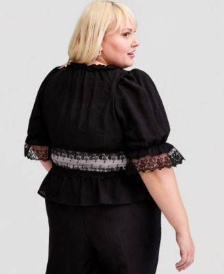 Trendy Plus Size Embroidered Mesh-Inset Tie-Front Top