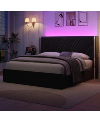 LED Bed Frame Storage Drawers Wingback