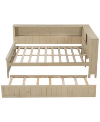 Full Size Wood Daybed with Storage Shelves and Trundle