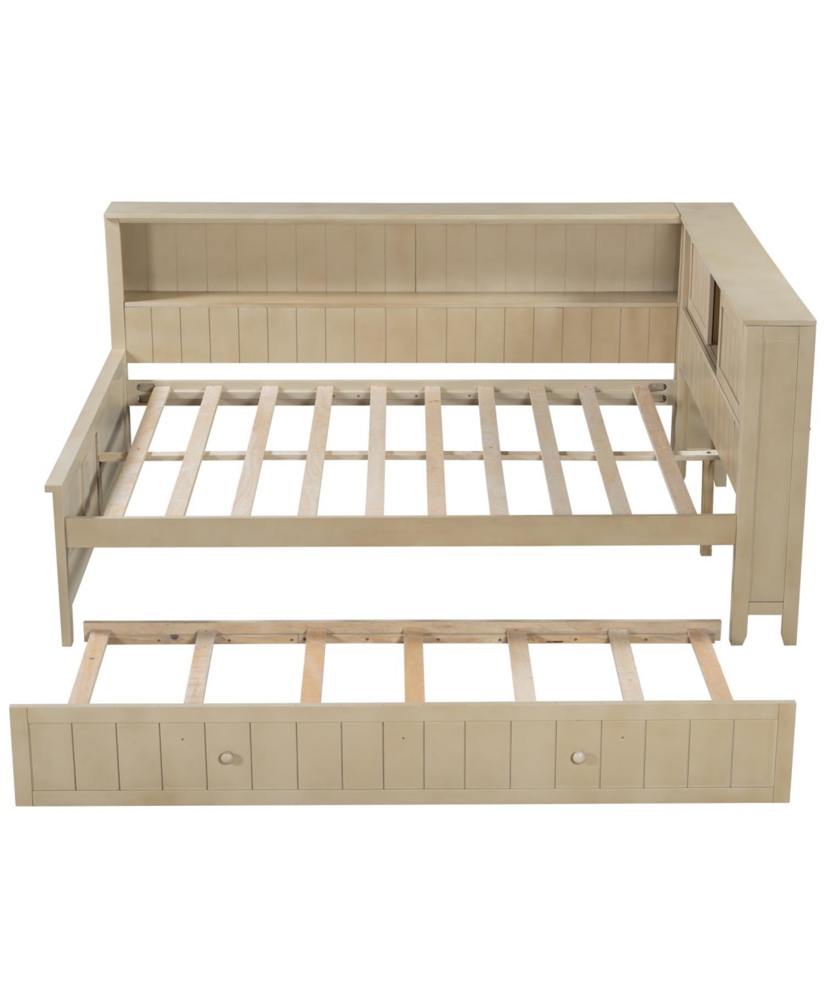 Streamdale Furniture Full Size Wood Daybed with Storage Shelves and Trundle