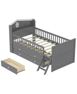 Twin Bed Frame with Storage & Guardrail