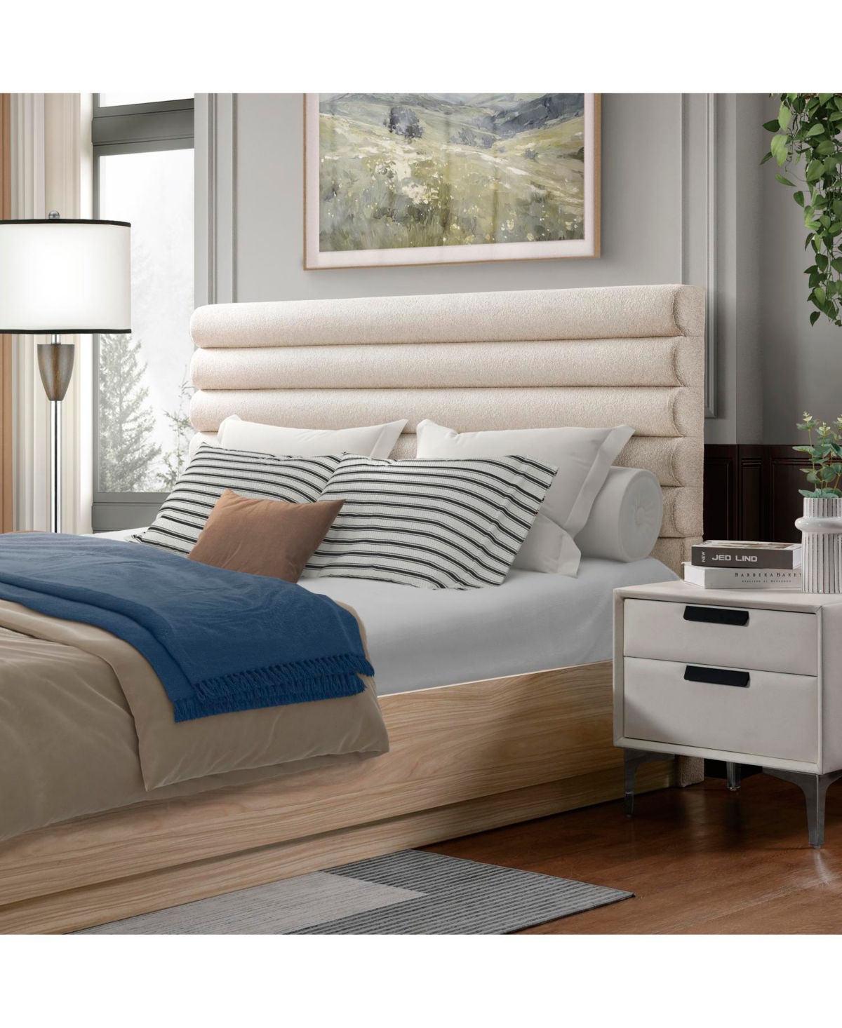 Streamdale Furniture. + Wood + Fabric Upholstered Headboard + Bed Frame