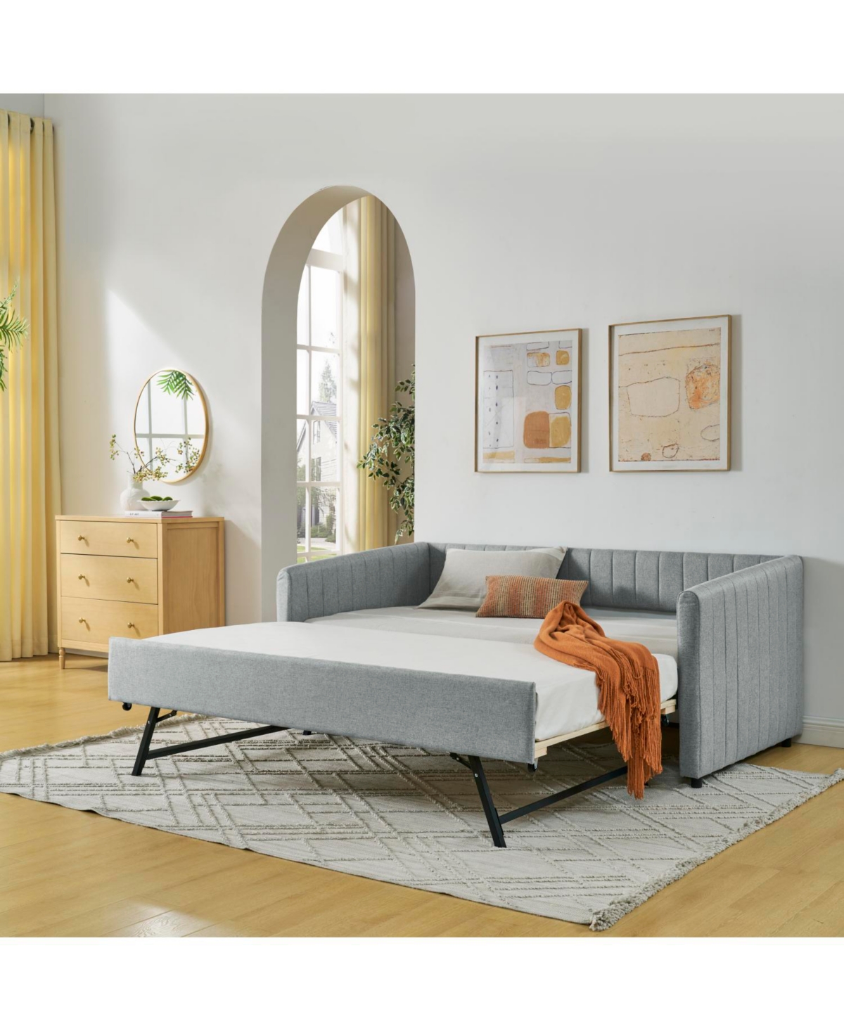 Streamdale Furniture Twin Daybed with Trundle Grey Linen
