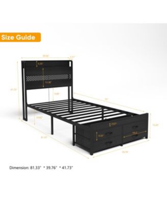 Twin Bed Frame with Storage Black Metal Platform