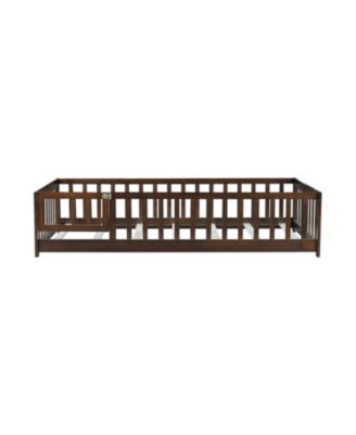 Twin Espresso Floor Bed with Fence & Door