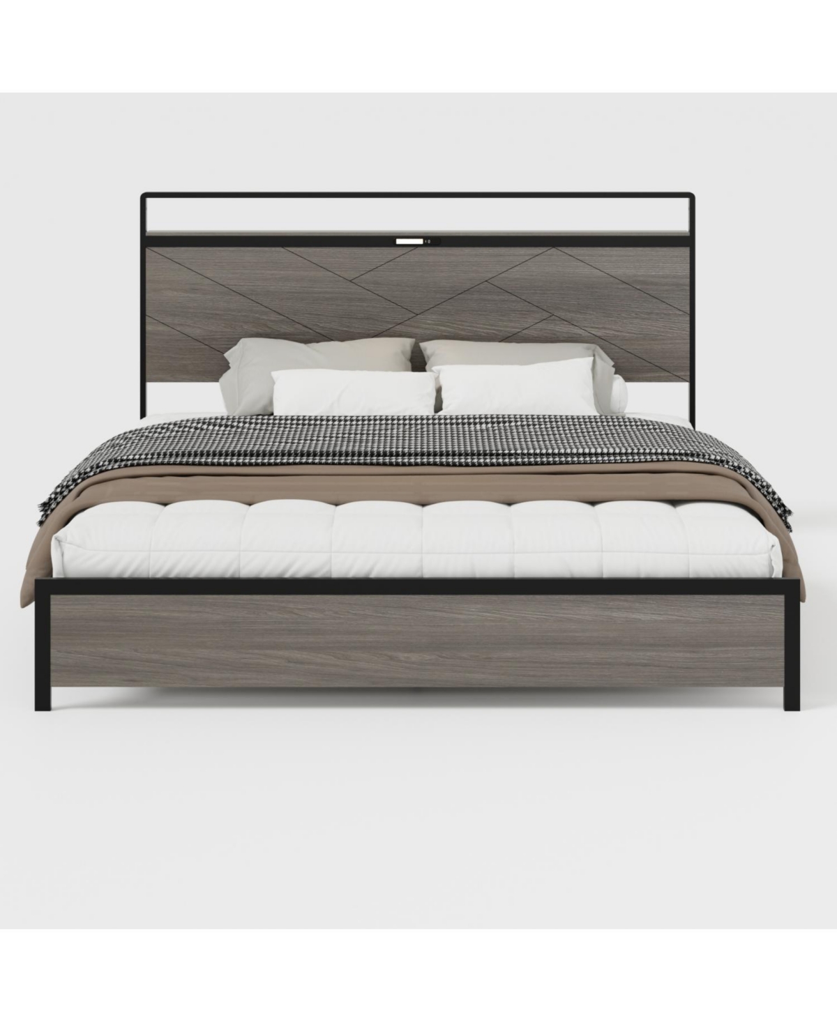 Streamdale Furniture + King + Wooden + Led, Usb, Storage + Bed Frame