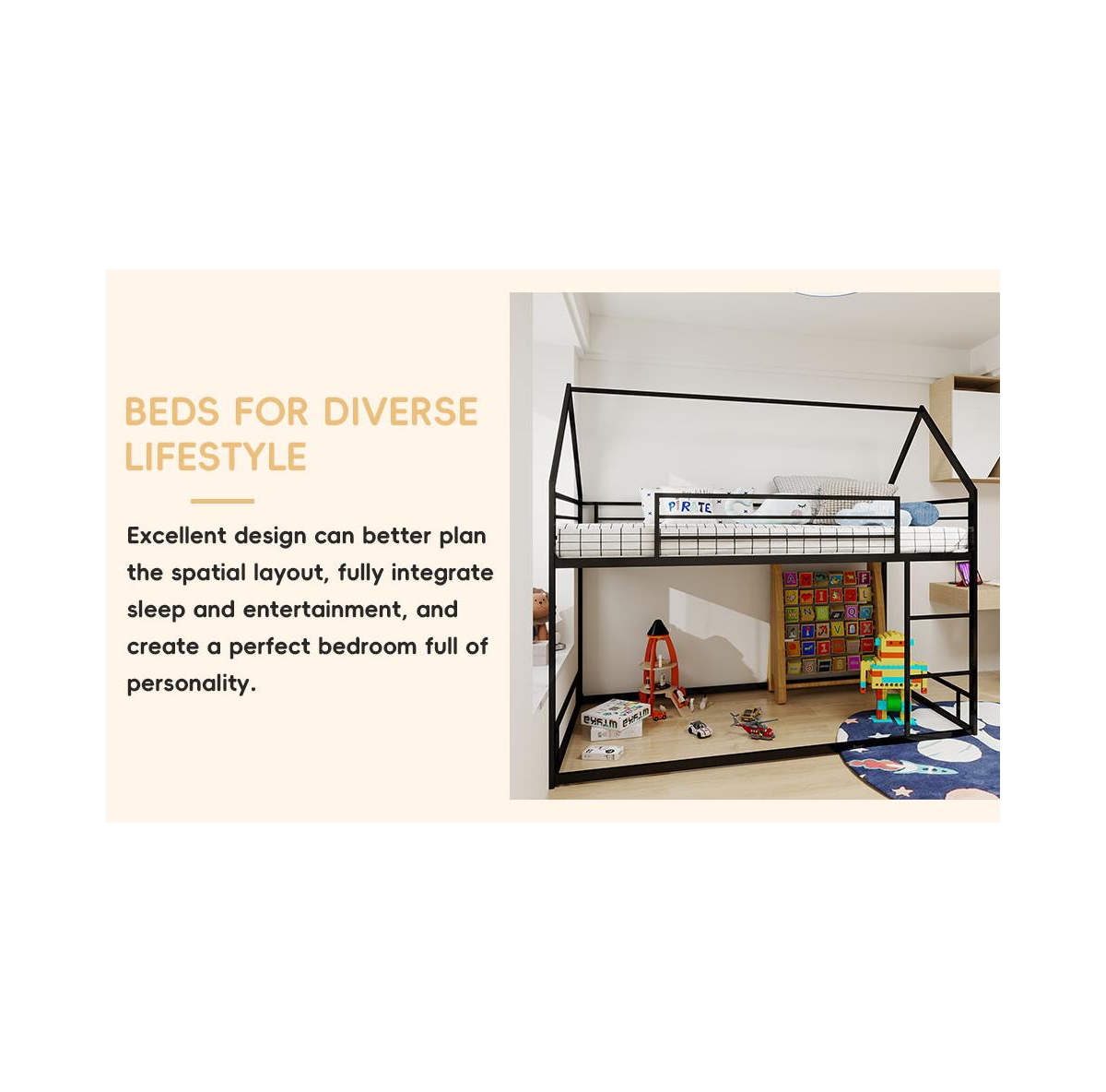 Streamdale Furniture Metal Twin Bunk Bed - Heavy Duty, Noise Reduced, Black