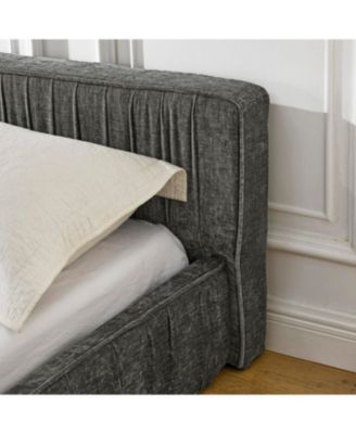 Upholstered Platform Bed with Headboard, Chenille Fabric, Grey