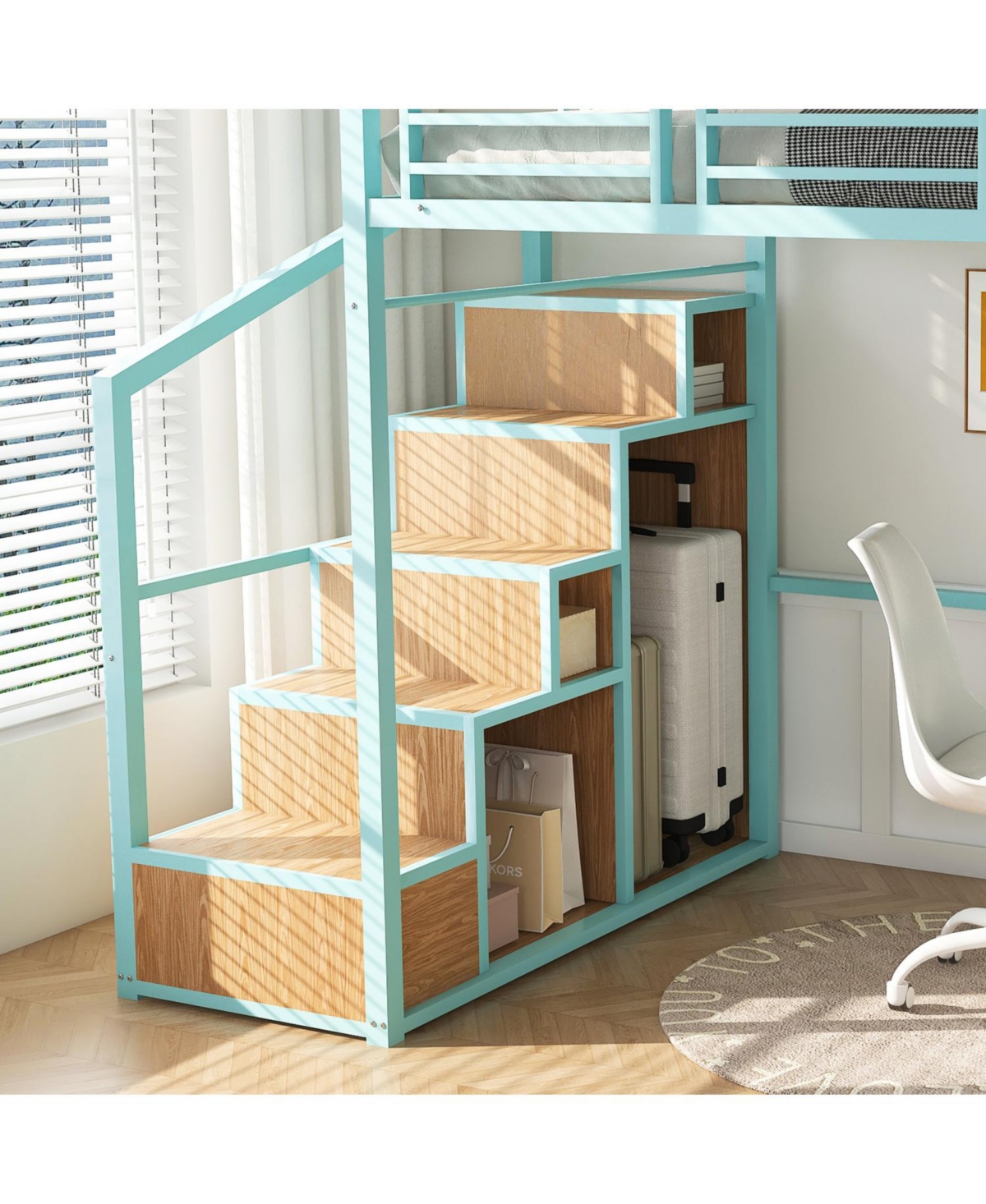 Streamdale Furniture Loft Bed w/Desk & Storage - Metal Frame, Staircase, Usb & Outlet