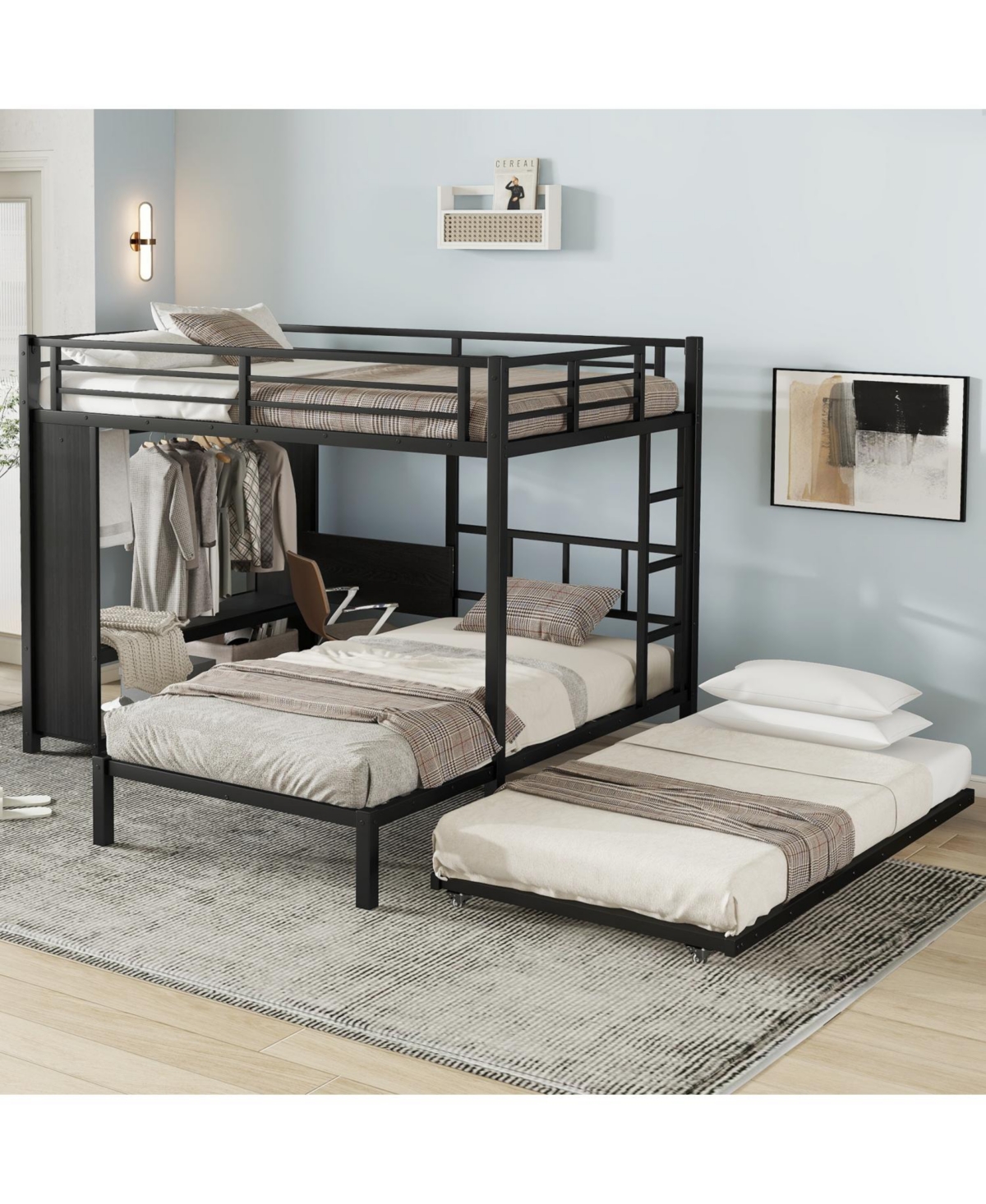 Streamdale Furniture Full/Twin Bunk Bed- Wardrobe, Trundle, Desk, Ladders