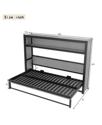  Twin Murphy Bed with Shelves, Foldable Metal Wall Bed - Gray