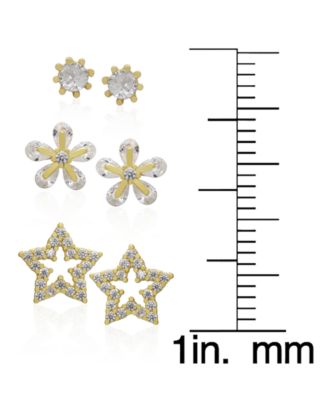 3-Pc. Cubic Zirconia (0.59 ct. t.w.) Round, Flower and Star Stud Earrings Set