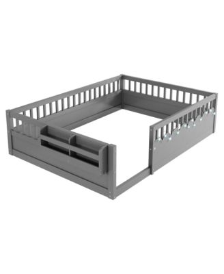 Twin Size  Wood  Rails, Light & Shelf  Floor Bed Frame