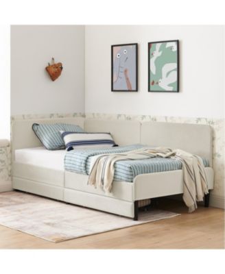 Twin Upholstered Platform Bed Frame w/ 2 Storage Drawers