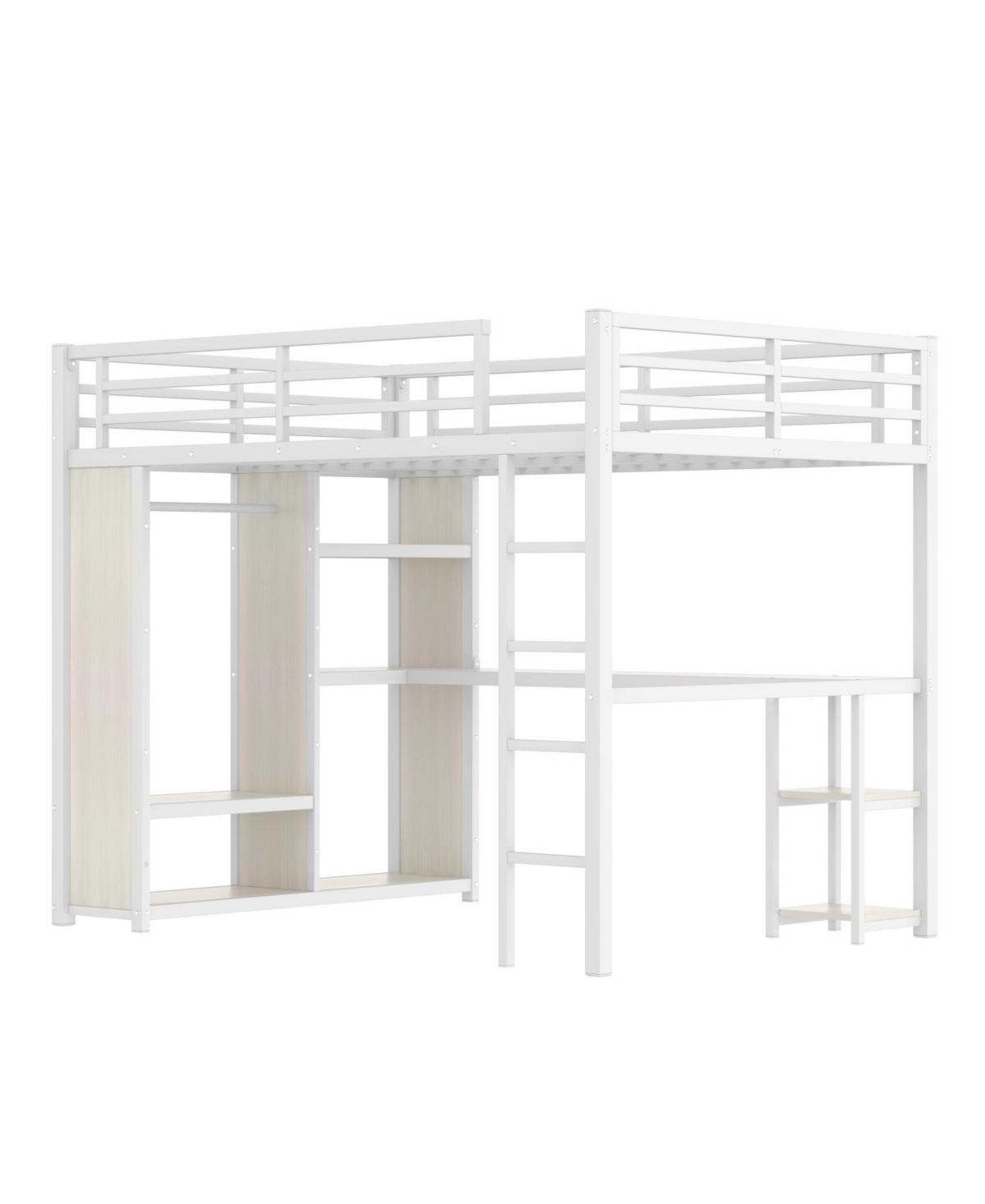 Streamdale Furniture Queen Loft Bed Frame w/ Wardrobe, Desk & Shelves