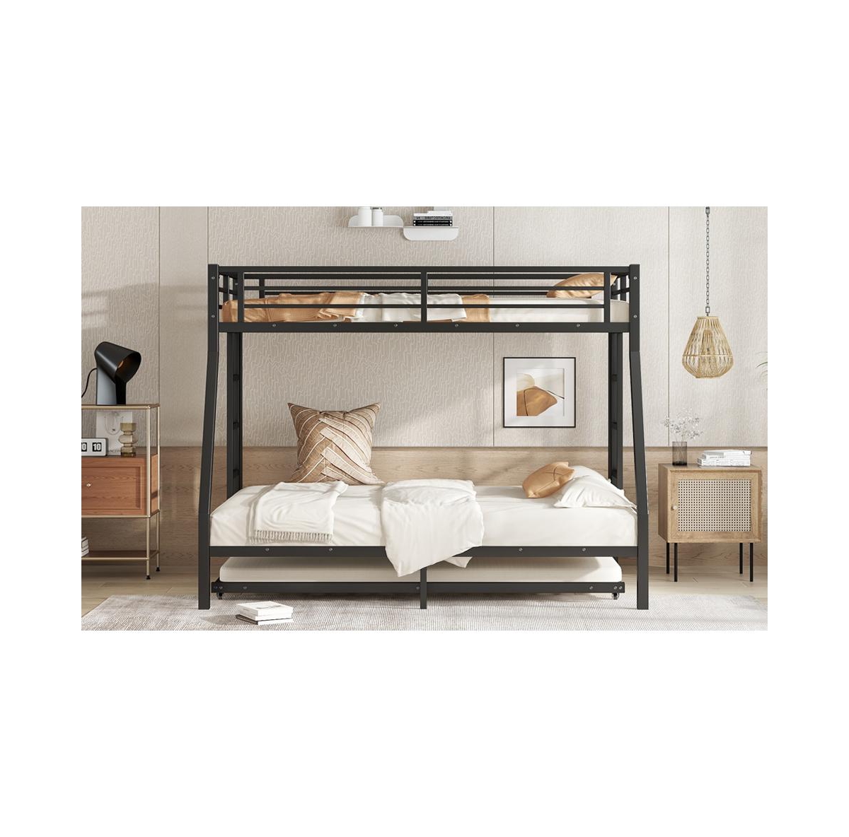 Streamdale Furniture Twin over Full Metal Bunk Bed with Twin Size Trundle