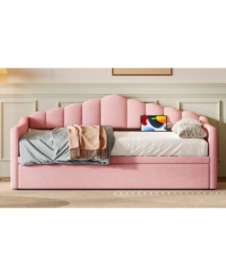 Upholstered Twin Daybed with Pop Up Trundle, USB Port, Pockets, No Box Spring