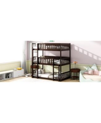 Twin Triple Bunk Bed, Ladders, Guardrails, Espresso