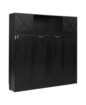 Full Size Murphy Bed with Storage Cabinets, Black