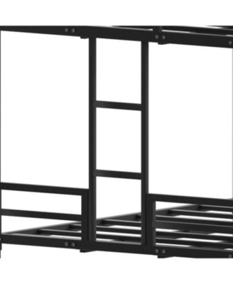Queen Bunk Bed, Metal Bed Frame with Full-Length Guardrail and Ladder, Black