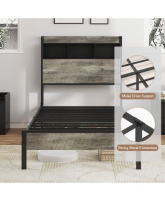 Single Bed Frame with Storage Headboard & Charging Station