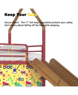 Jack Metal Twin Loft Bed w/ Slide & Curtain - Super Hero Gold/Red