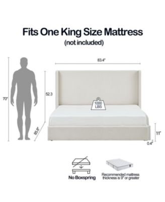 Carmen Ivory Boucle King Upholstered Wingback Platform Bed