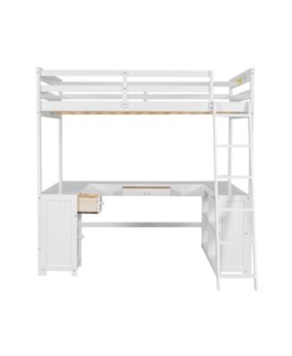 Loft Bed with U-Desk, Drawers & Shelves