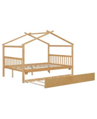  Wooden House Bed with Twin Trundle