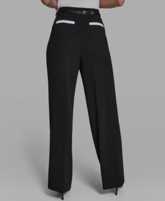Women's Color Blocked Belted Straight Pants