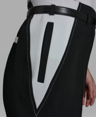 Women's Color Blocked Belted Straight Pants
