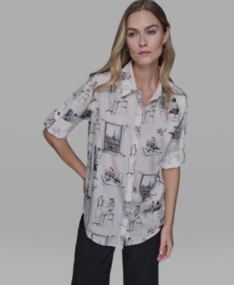 Women's Printed Button-Front Blouse