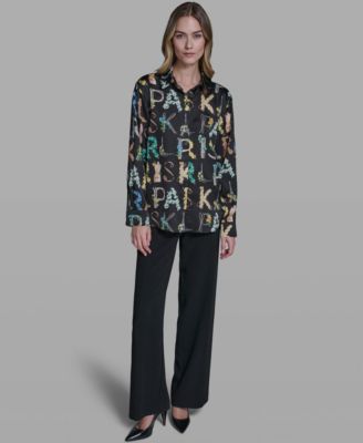 Women's Allover Print Button-Down Long-Sleeve Top