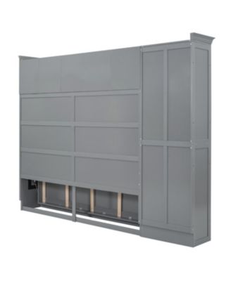 Queen Size Murphy Bed Wall Bed with Cabinets,Gray