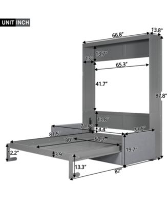 Queen Size Murphy Bed Wall Bed with Cushion,Gray