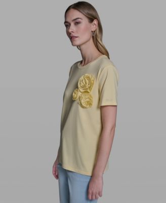 Women's Rose Trim Knit Crew Neck Top