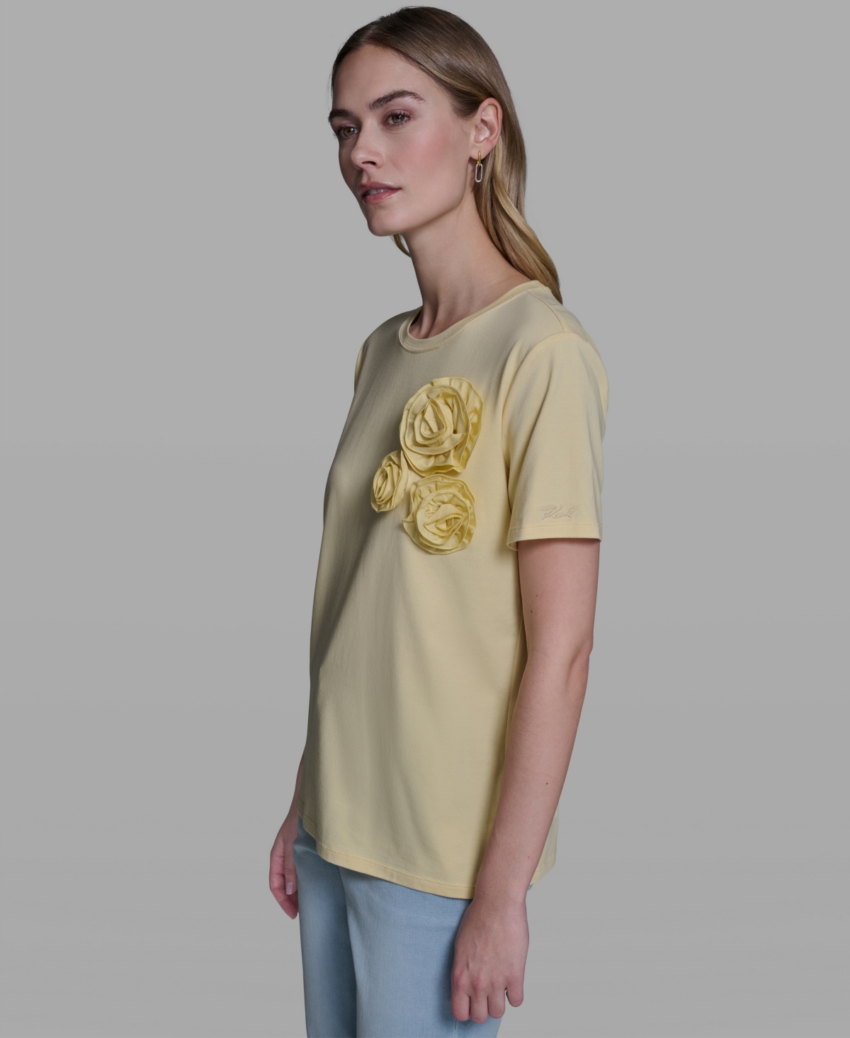 Karl Lagerfeld Paris Women's Rose Trim Knit Crewneck Top