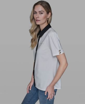 Women's Short-Sleeve Button-Front Top