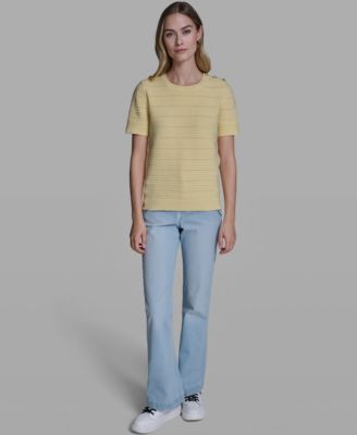 Women's Solid Pointelle Crew Neck Sweater