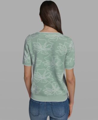 Women's Flower Print Short-Sleeve Sweater