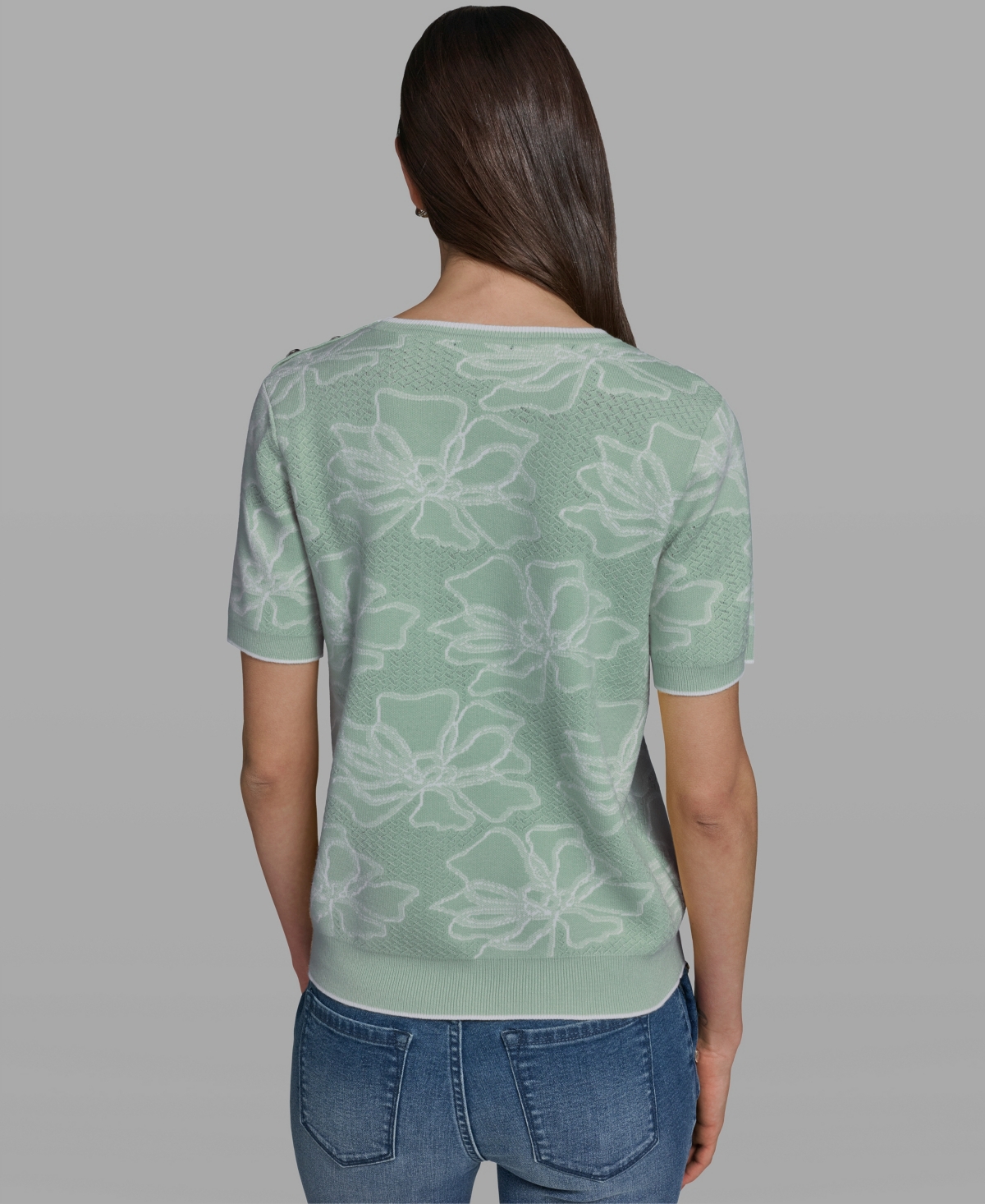 Karl Lagerfeld Paris Women's Flower Print Short-Sleeve Sweater