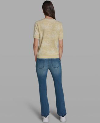 Women's Flower Print Short-Sleeve Sweater