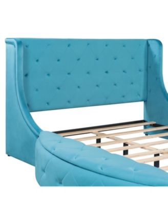  Queen Upholstered Platform Bed w/ Wingback, Drawer & Stools