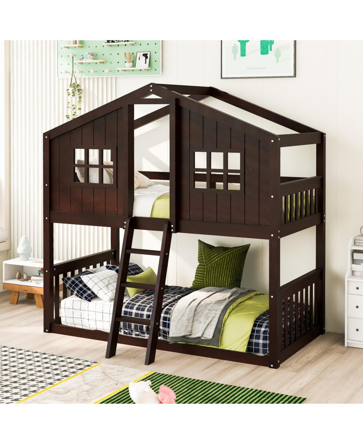Streamdale Furniture Twin Over House Bunk Bed With Ladder, Wood